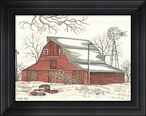 Framed Winter Barn with Pickup Truck Print