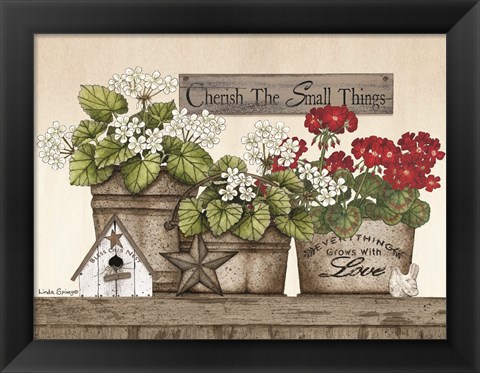 Framed Cherish the Small Things Geraniums Print