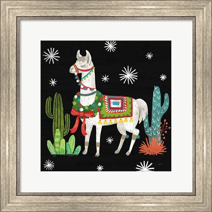 Framed Lovely Llamas V Christmas Black Print