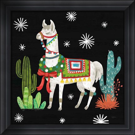 Framed Lovely Llamas V Christmas Black Print