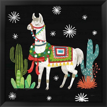 Framed Lovely Llamas V Christmas Black Print