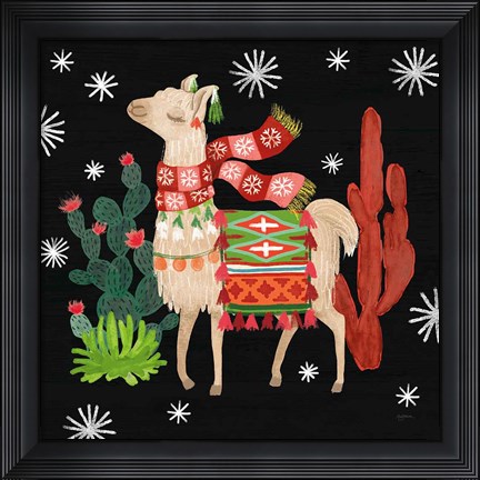 Framed Lovely Llamas IV Christmas Black Print