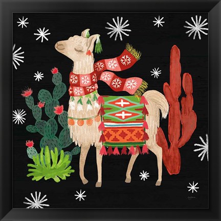 Framed Lovely Llamas IV Christmas Black Print