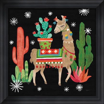 Framed Lovely Llamas III Christmas Black Print