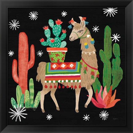 Framed Lovely Llamas III Christmas Black Print