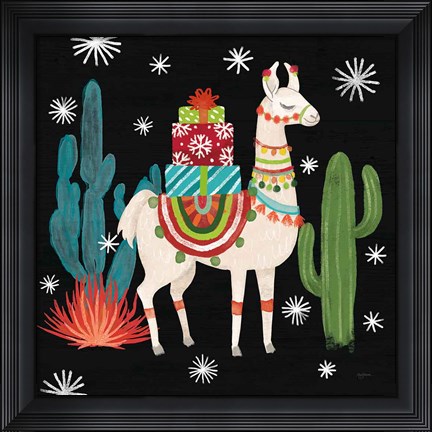 Framed Lovely Llamas II Christmas Black Print