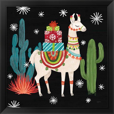 Framed Lovely Llamas II Christmas Black Print