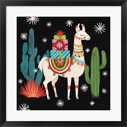 Framed Lovely Llamas II Christmas Black Print