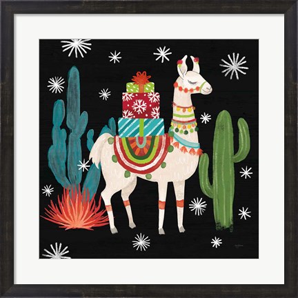 Framed Lovely Llamas II Christmas Black Print