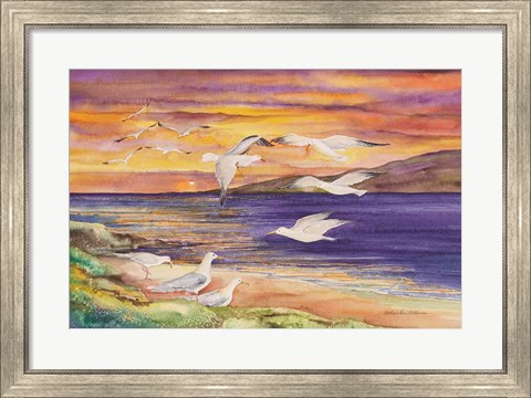 Framed Seagull Sunset Print