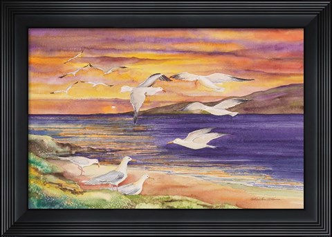 Framed Seagull Sunset Print