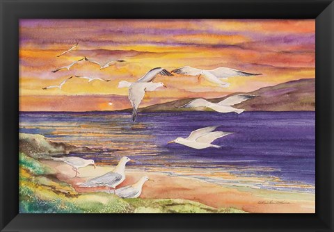 Framed Seagull Sunset Print