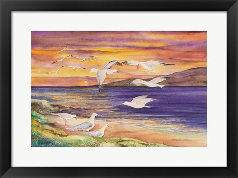 Framed Seagull Sunset Print