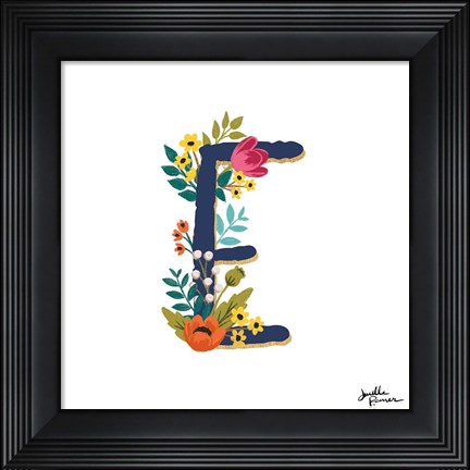 Framed Romantic Luxe E Navy Print