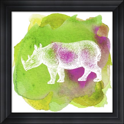 Framed Color Spot Safari Animals Rhino Print