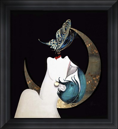 Framed Butterfly Kiss Art Deco Woman Print
