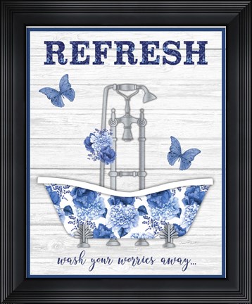 Framed Blue Floral Bath Art B Print