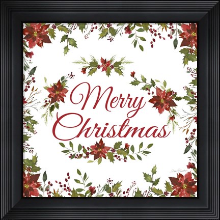 Framed Poinsettia Merry Christmas Print