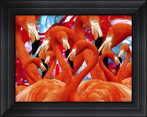Framed Red Flamingo Family Print