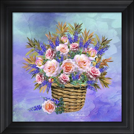 Framed Basket Of Flowers Print