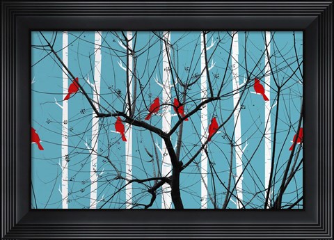 Framed Red Burds And Brunches Print