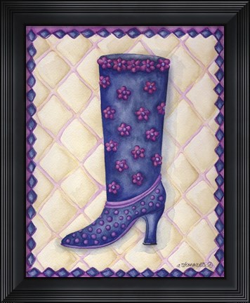 Framed Boots Blue With Pink Flowers Dots Print