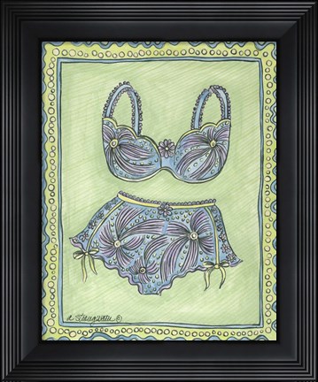 Framed Lingerie Blue Bra Panties Print