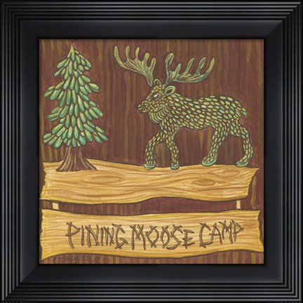 Framed Adirondack Pining Moose Camp AP Print