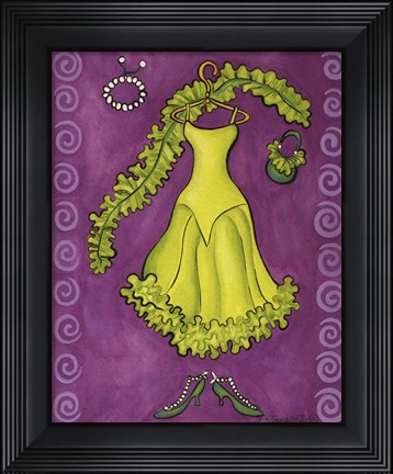 Framed Paris Gowns Lime Green Ruffled Print
