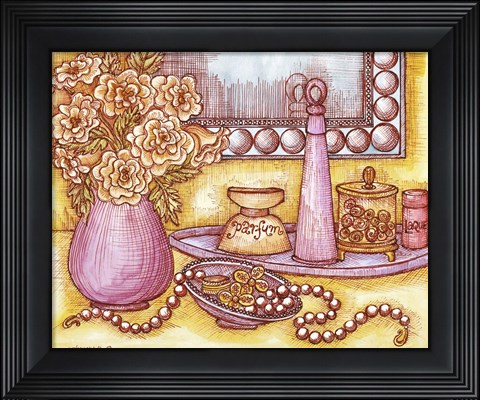 Framed Shelf With Pearls Print