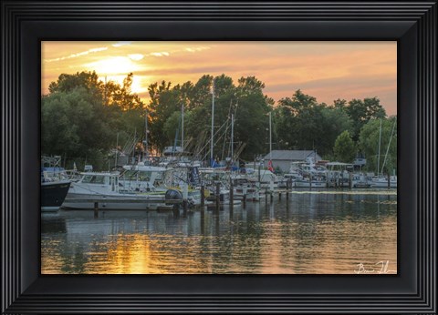 Framed Harbor At Sundown Print