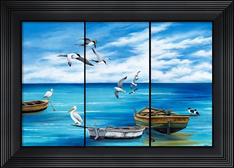 Framed Fishing Boats and Birds Print