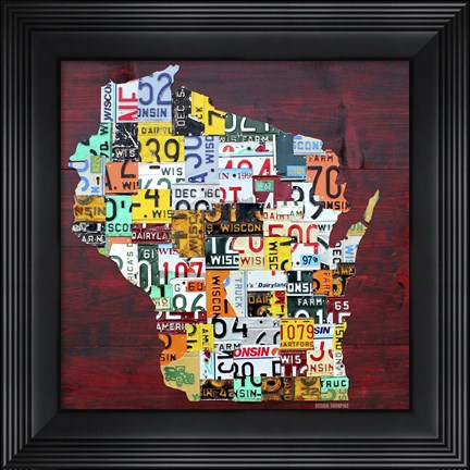Framed Wisconsin Counties License Plate Map Print