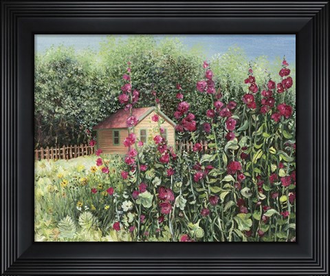 Framed Sunlight on Hollyhocks Print