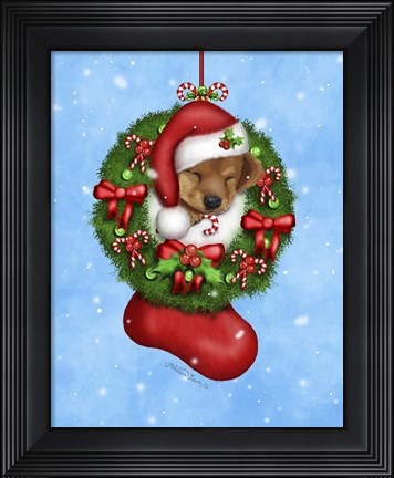 Framed Christmas Stocking Puppy Print