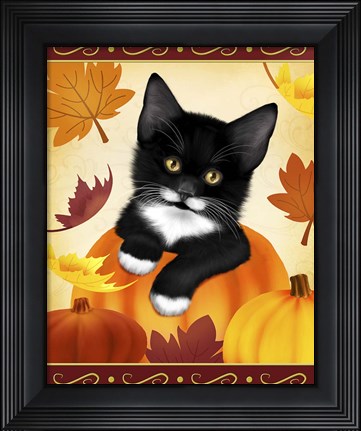 Framed Falling Leaves Cat Print