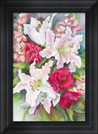 Framed Roses, Lilies and Snapdragons Print