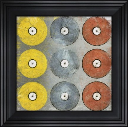 Framed Coloured Records on Grey Texture Print