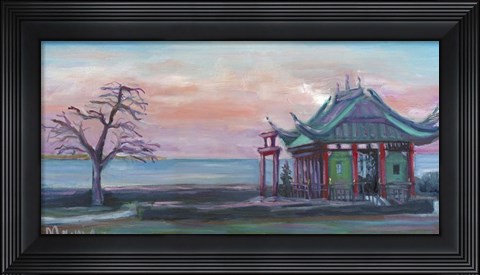 Framed Sunset At Tea House 2 Print