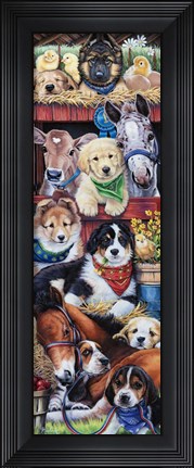 Framed Puppies at the Barn Print