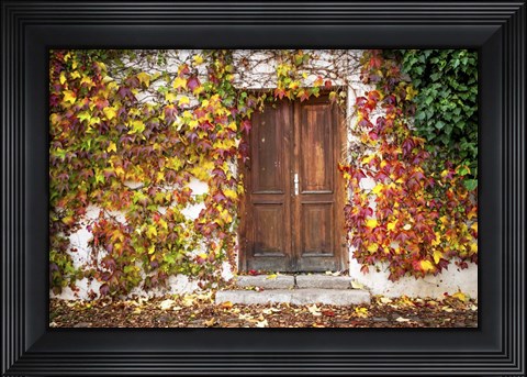 Framed Autumn Wooden Doorway in Prague Print