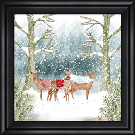 Framed Christmas Deer Group Print
