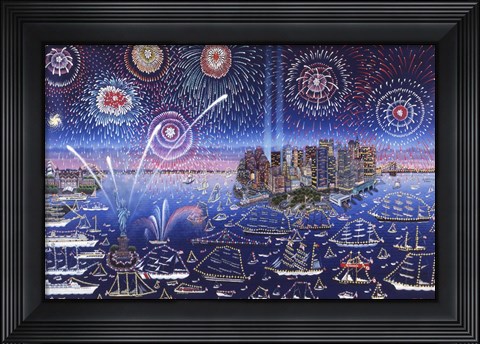 Framed Statue of Liberty Fireworks Print