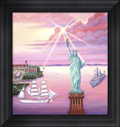 Framed Statue of Liberty Sunset Print