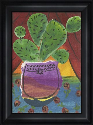 Framed Prickly Pear in Purple Pot Print