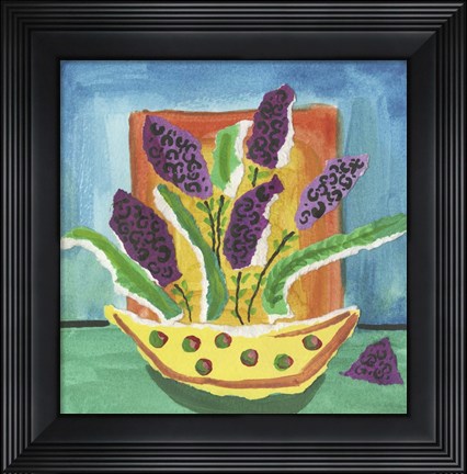Framed Purple Flowers Polka Dot Pot Print