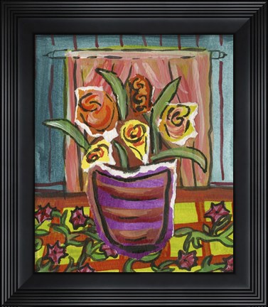 Framed Flowers in Purple Pot Print