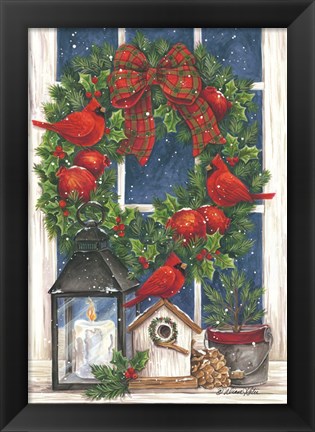 Framed Pomegranate Christmas Wreath Print