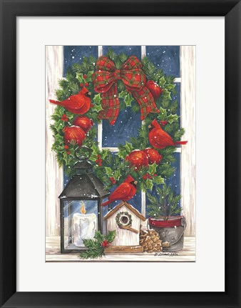 Framed Pomegranate Christmas Wreath Print