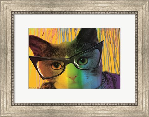Framed Cat in Glasses Print